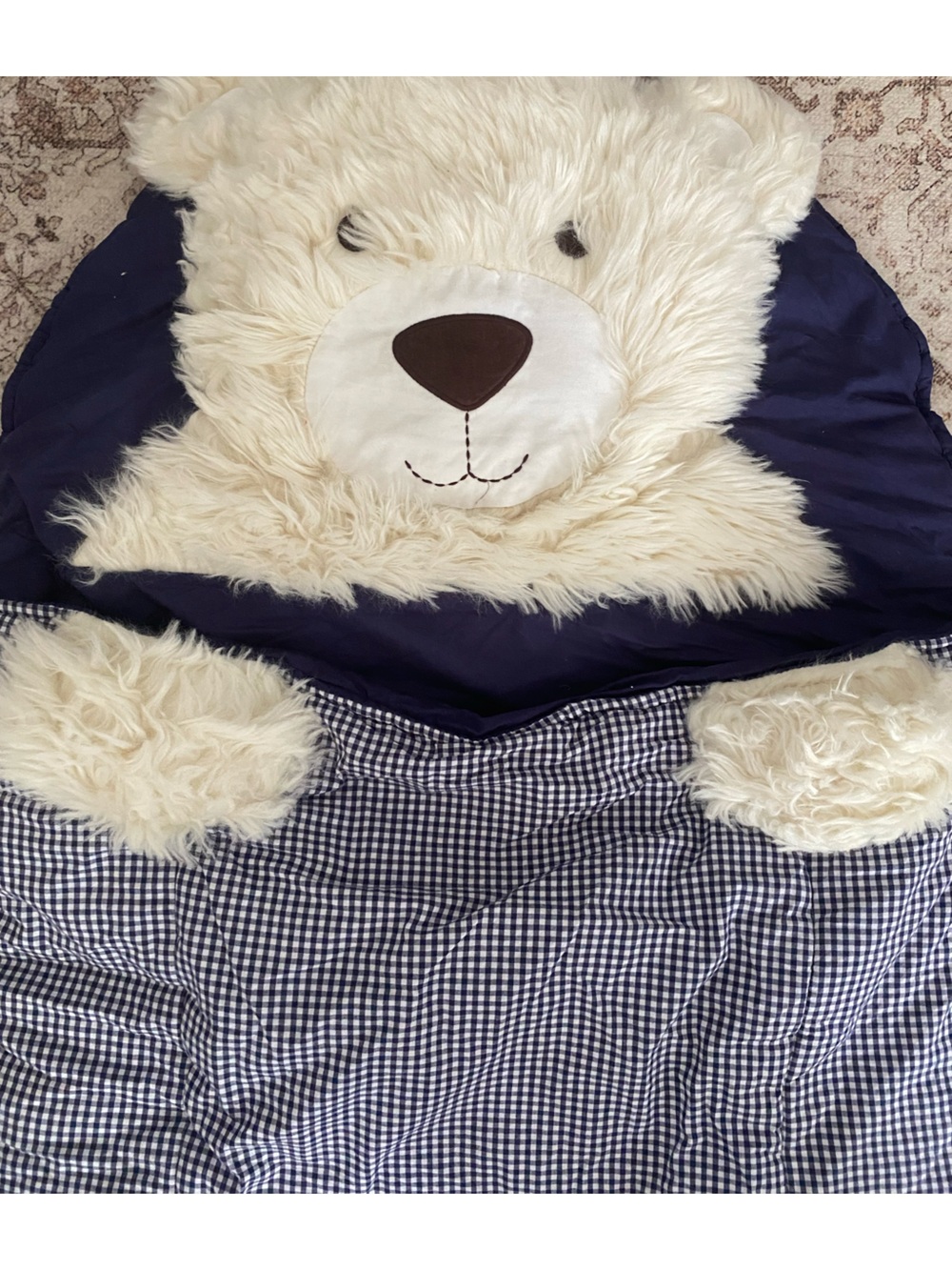 Plush Bear Hooded Sleeping Bag - Navy and Cream